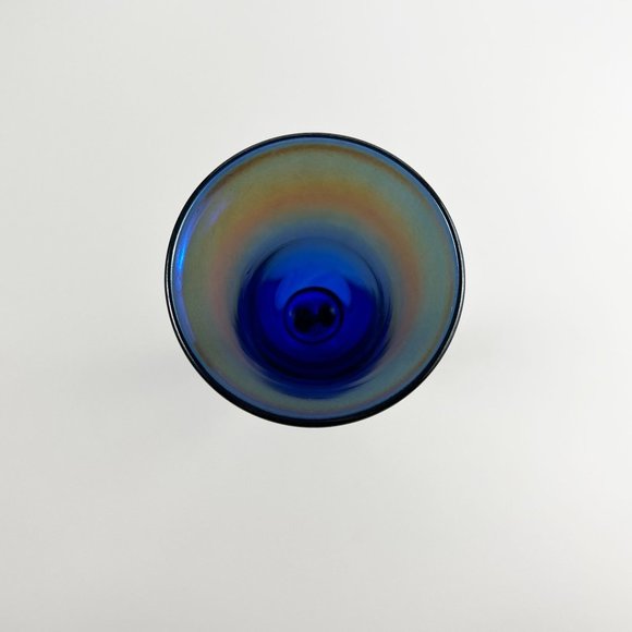 Rick Strini Studio Art Glass Iridescent Cobalt Blue Water Wine Goblet Twisted St - Picture 5 of 8